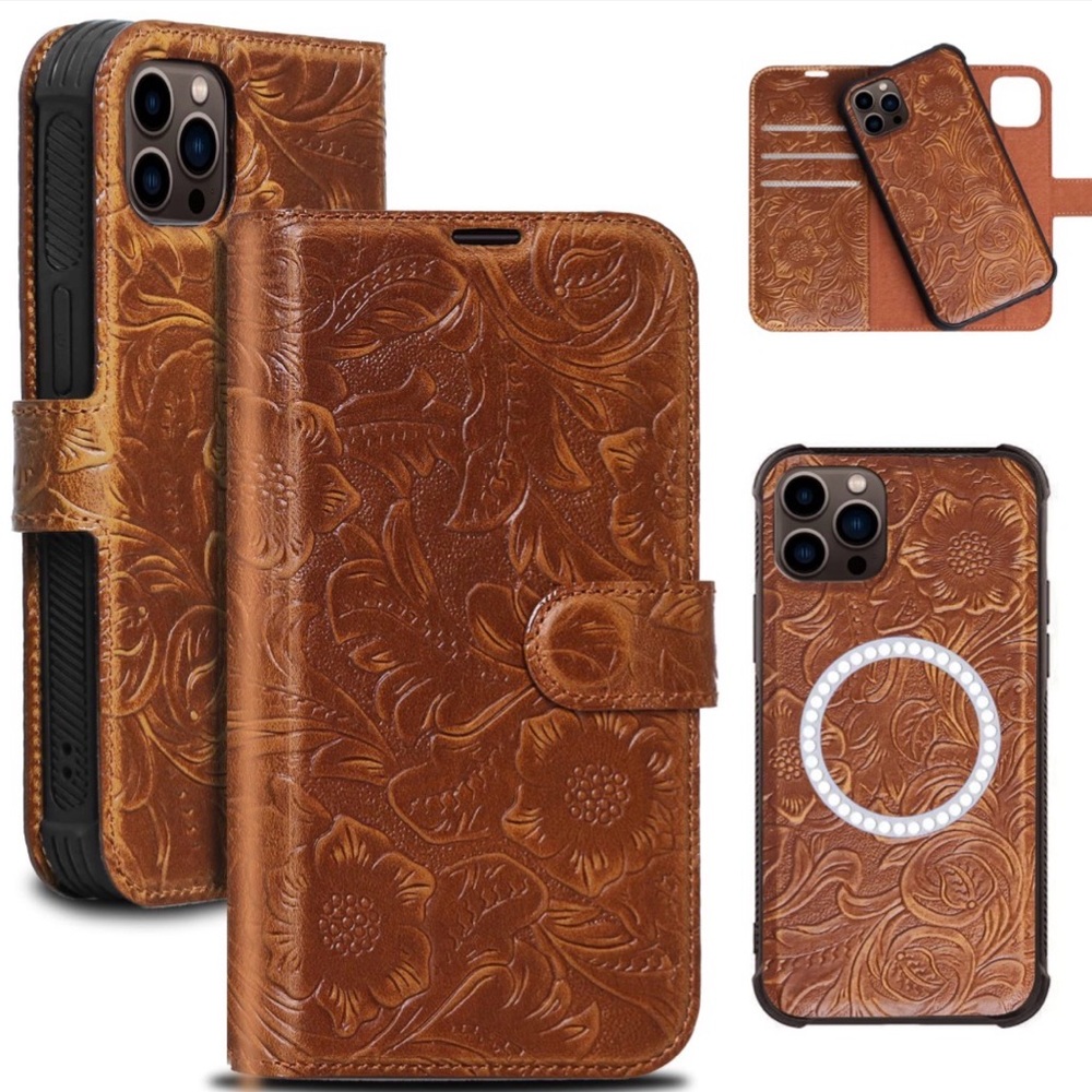 RMAWRAD Leather Wallet Case – iPhone 15 Pro (6.1″) – Detachable RFID